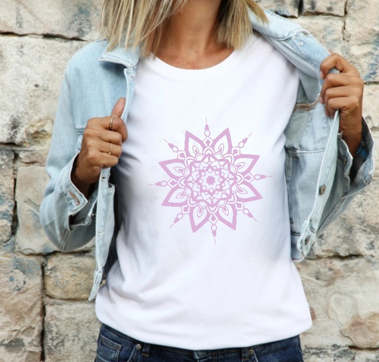 Mandala perles motif thermocollant t-shirt femme