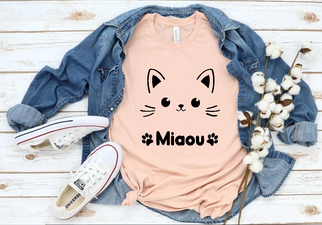 Chat Miaou motif thermocollant veste jean t-shirt femme