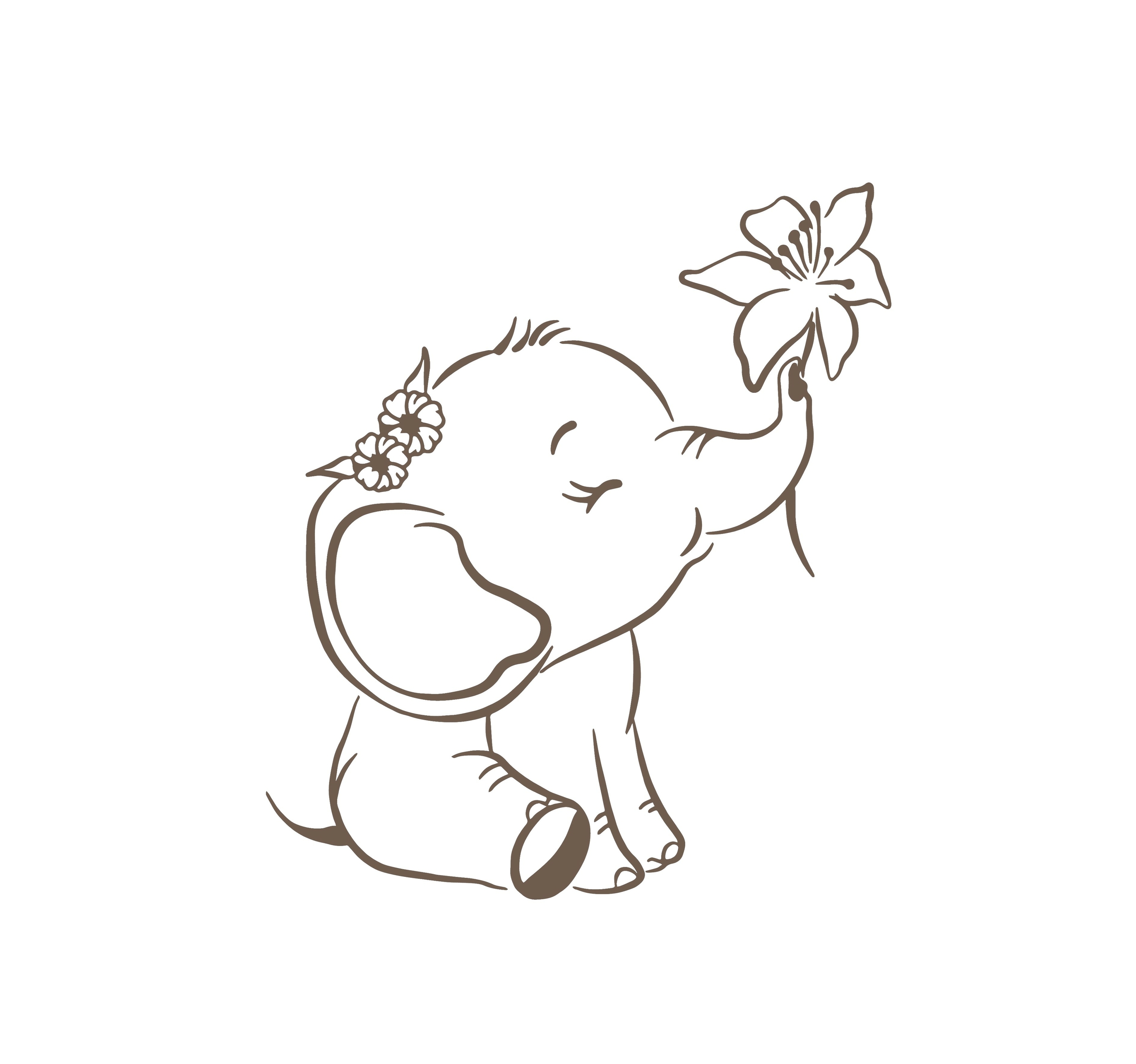 éléphant assis fleurs motif thermocollant