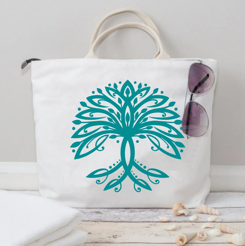 arbre de vie stylisé motif thermocollant.sac shopping