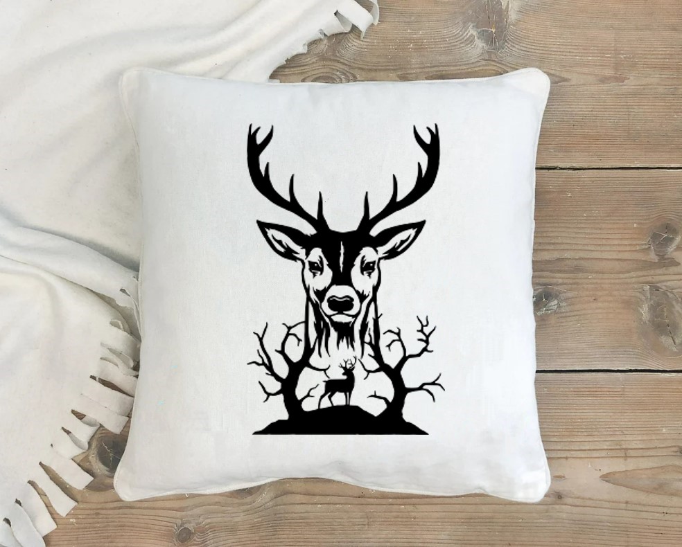 cerf arbres motif thermocollant coussin