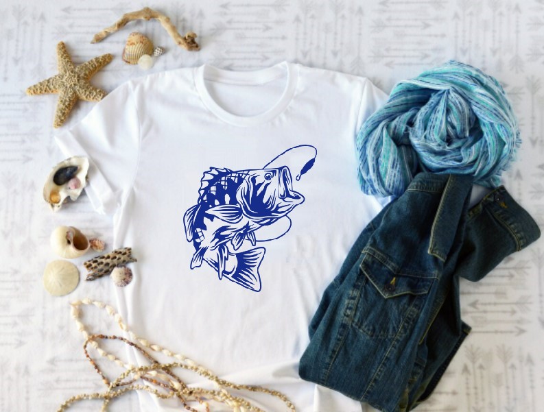 poisson hameçon pêche motif thermocollant t-shirt femme