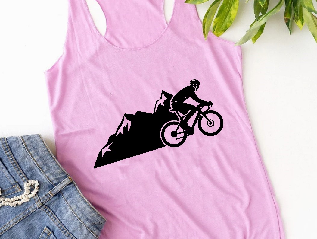 cycliste montagnes motif thermocollant t-shirt débardeur femme