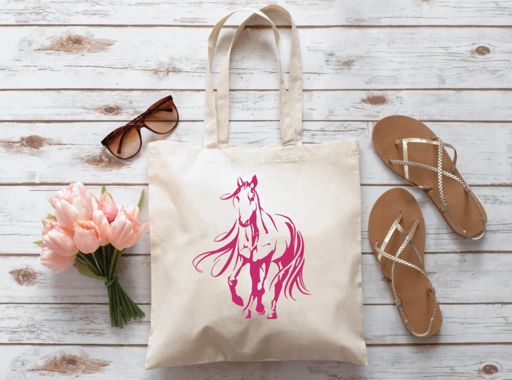 cheval crinière longue motif thermocollant sac shopping