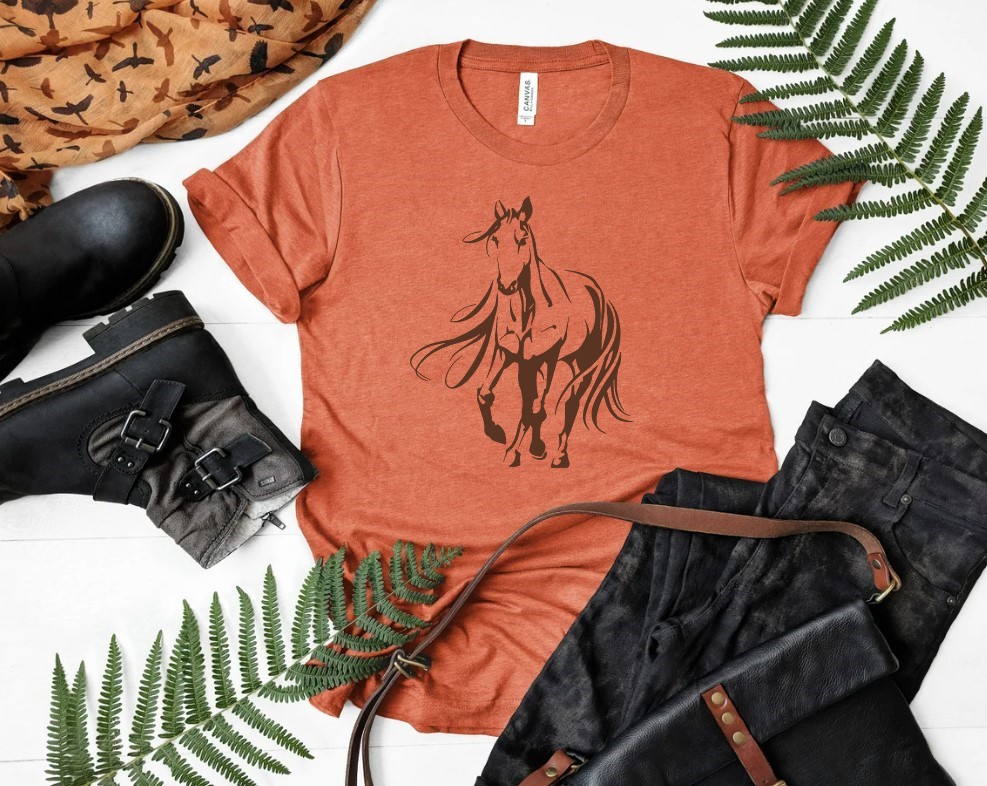 cheval crinière longue motif thermocollant t-shirt femme homme