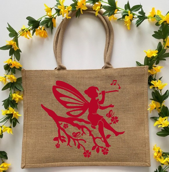 Elfe flûte motif thermocollant sac shopping jute