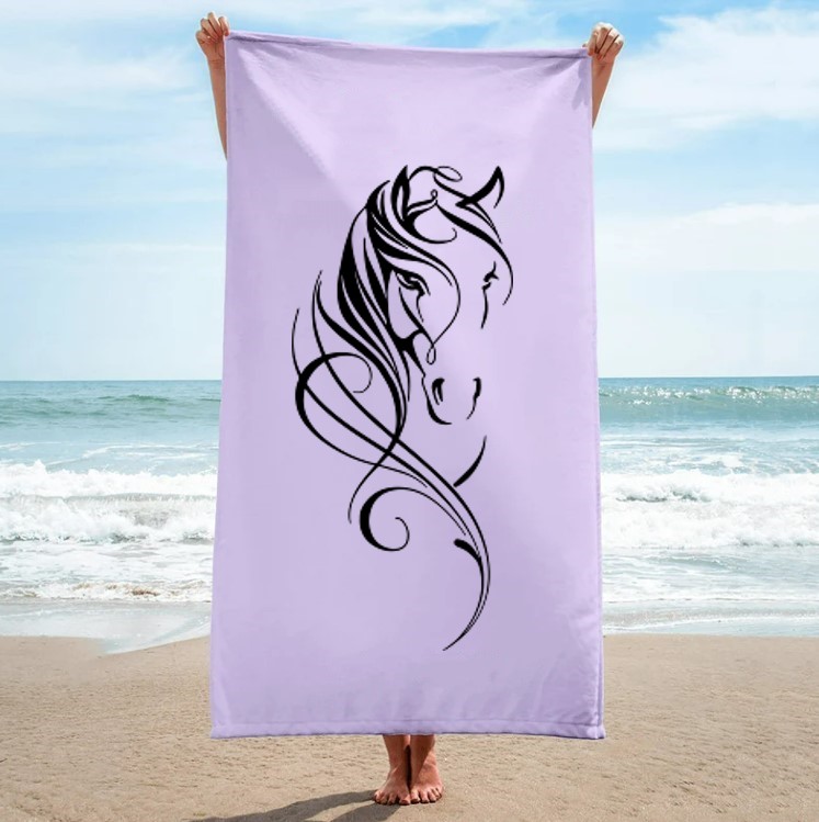 tête cheval crinière motif thermocollant serviette plage