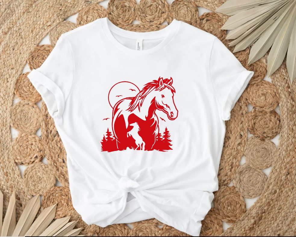 cheval sapins lune motif thermocollant t-shirt