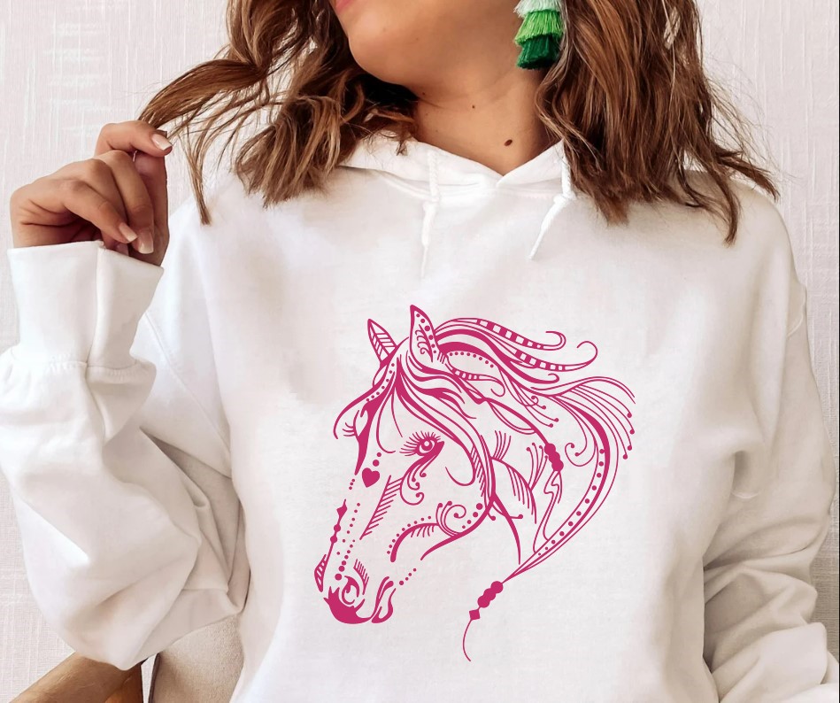 cheval perles motif thermocollant sweat shirt femme
