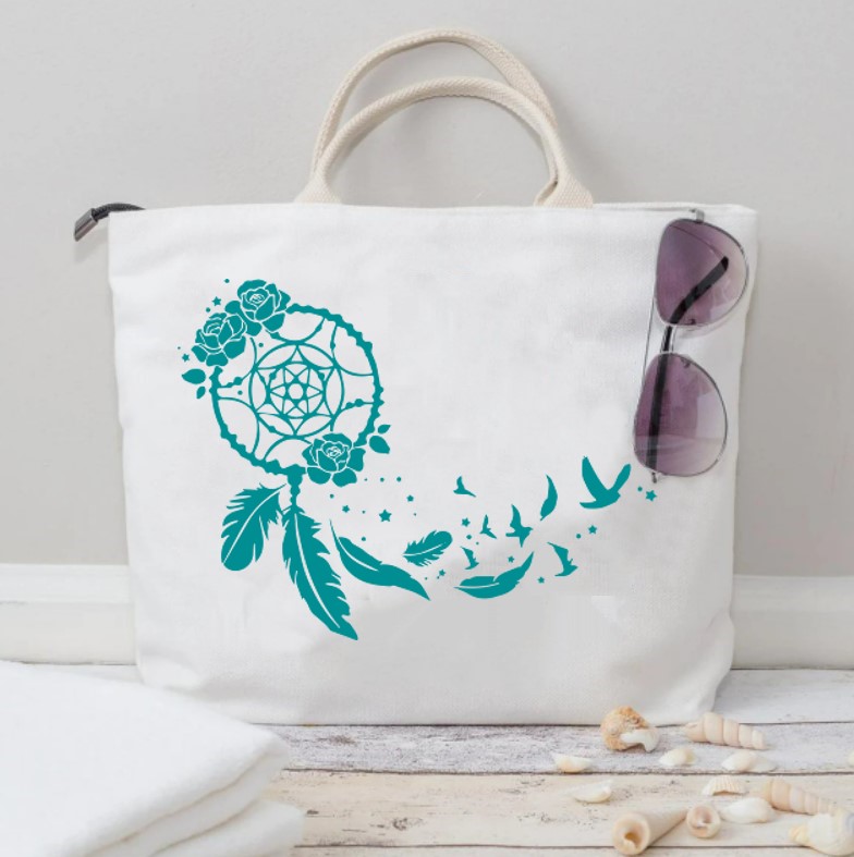attrape rêve oiseaux plumes motif thermocollant sac shopping