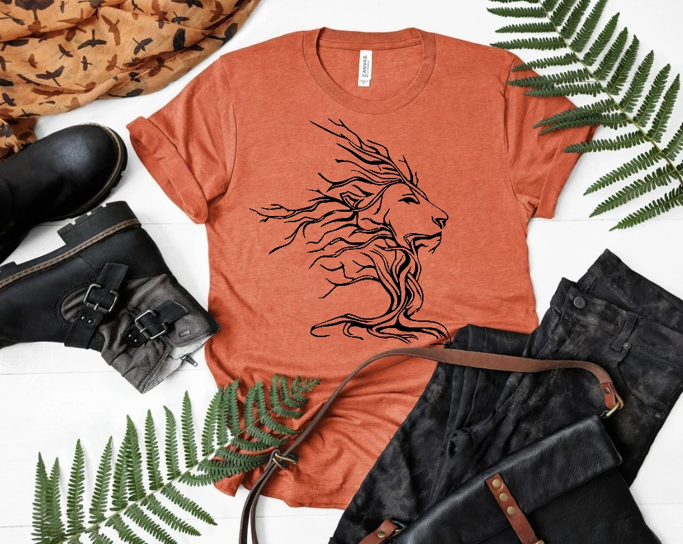 Lion arbre branches motif thermocollant t-shirt homme