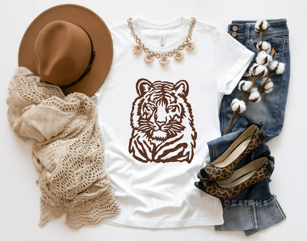 tête de tigre motif thermocollant t-shirt femme