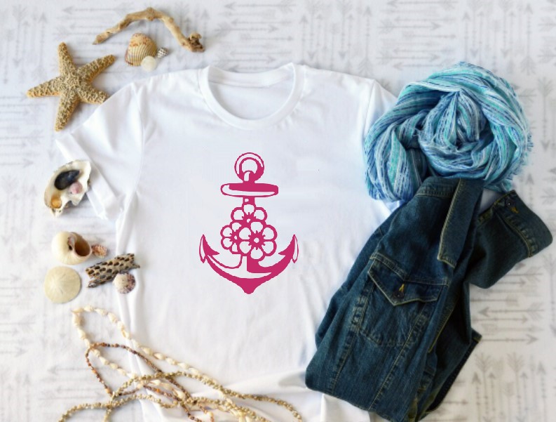 Ancre Fleurs motif thermocollant t-shirt