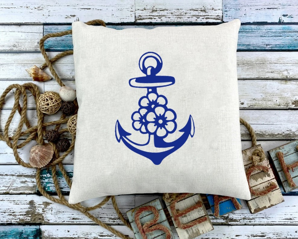 Ancre Fleurs motif thermocollant coussin