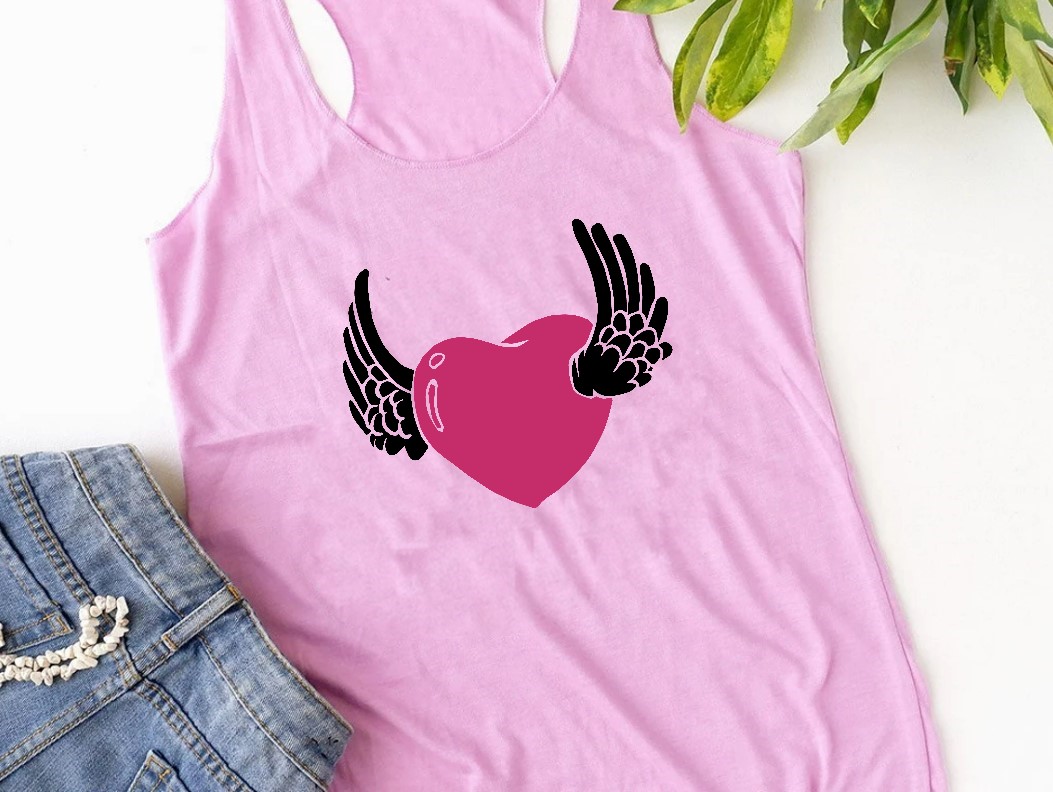 coeur ailes ange couleurs motif thermocollant débardeur top t-shirt femme