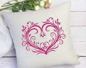 coeur floral motif thermocollant coussin