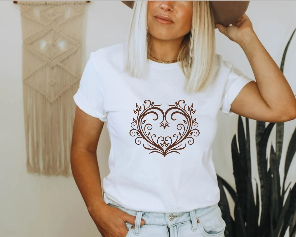 coeur floral motif thermocollant t-shirt femme