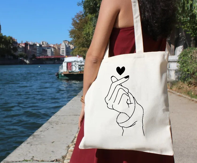 main petit coeur motif thermocollant sac à main shopping