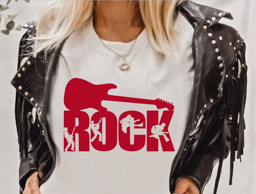 rock guitare motif thermocollant t-shirt femme blouson