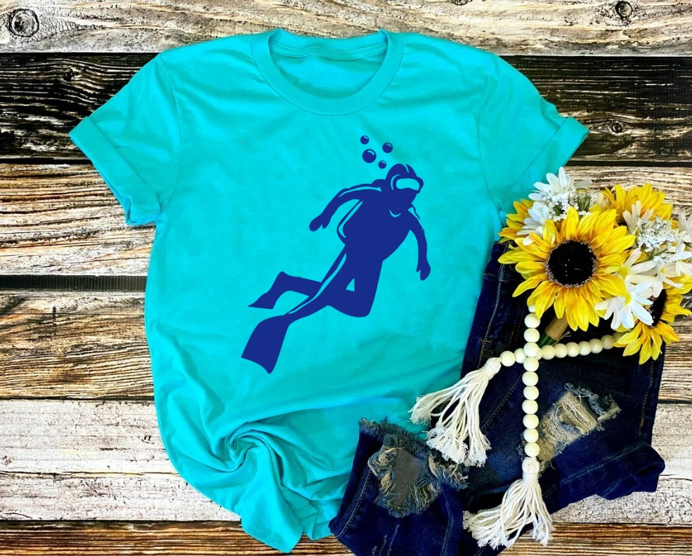 plongeur motif thermocollant t-shirt homme femme enfant