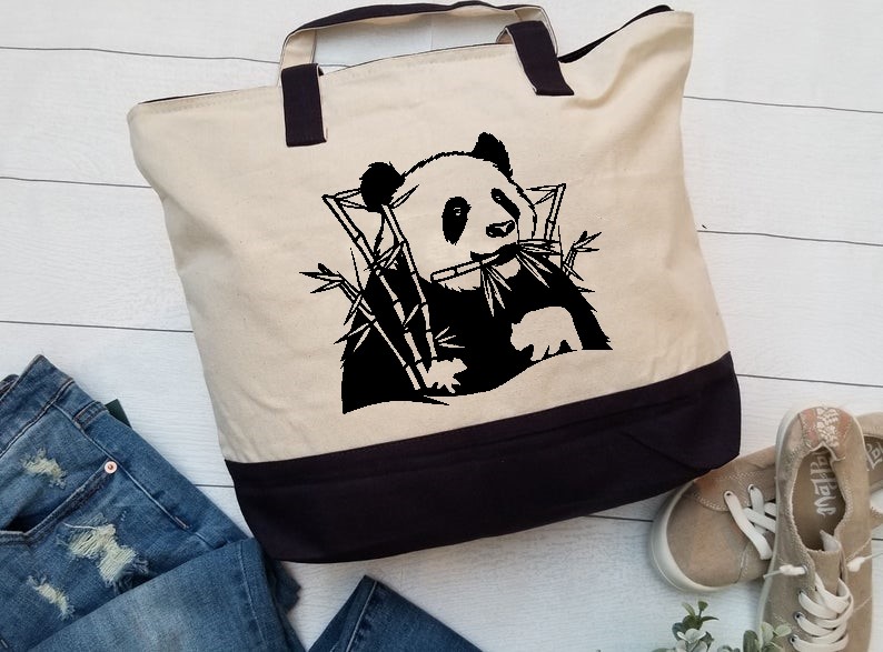 Panda Mange bambou motif thermocollant sac shopping plage