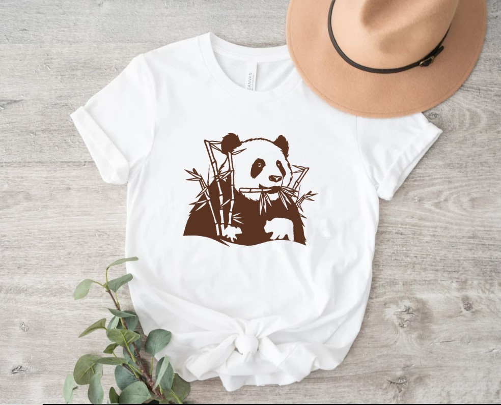 Panda Mange bambou motif thermocollant t-shirt femme homme enfant