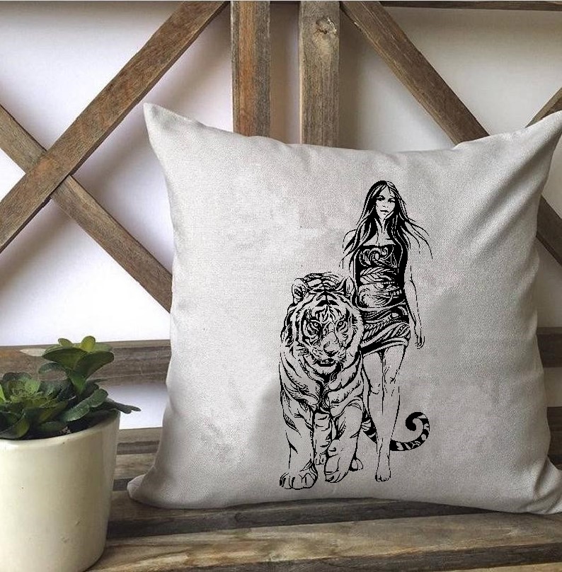 Tigre femme motif thermocollant coussin