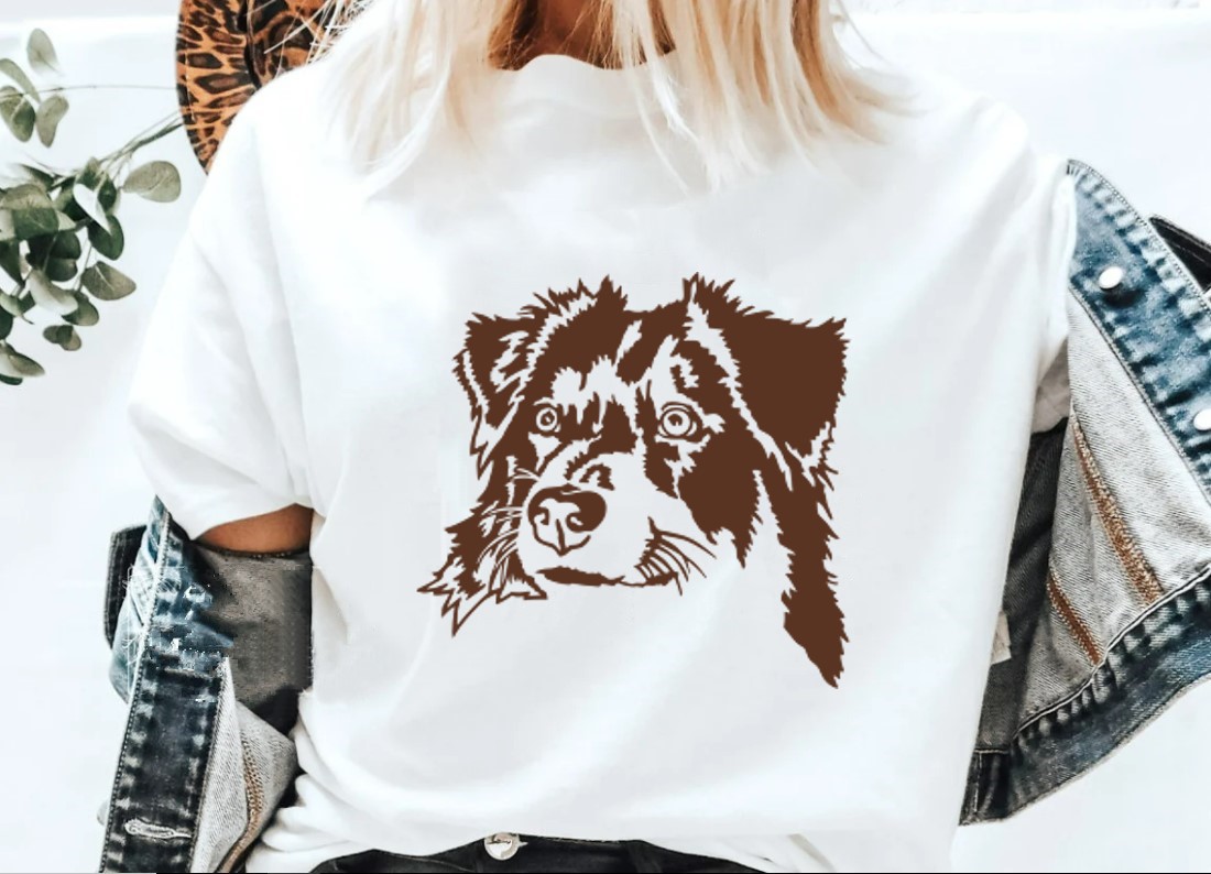 tête jeune chien motif thermocollant t-shirt femme homme enfant