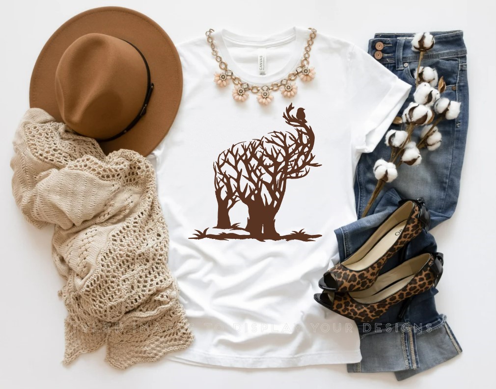éléphant arbre branches motif thermocollant t-shirt femme chapeau