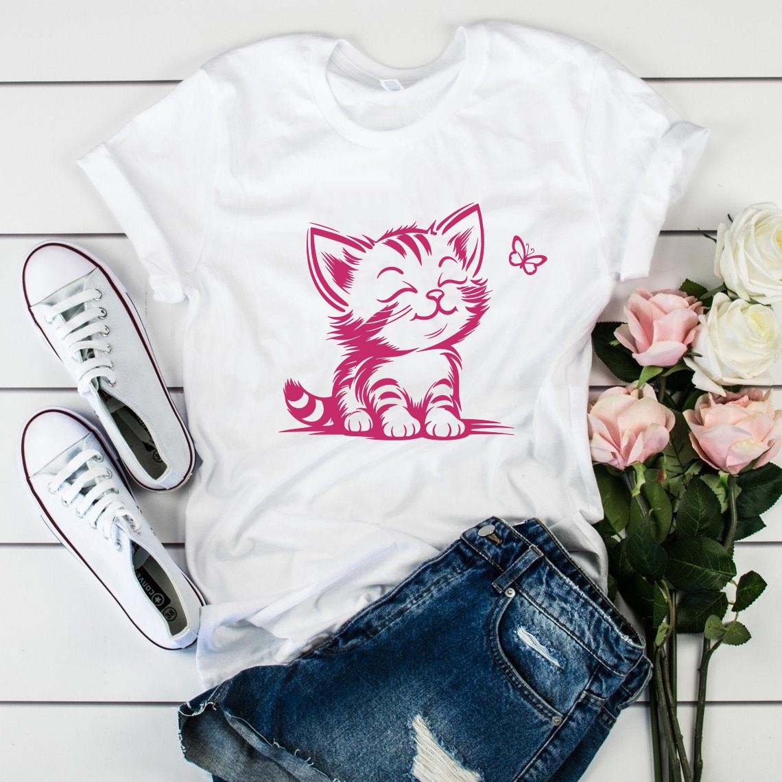 chaton paillon motif thermocollant t-shirt femme homme enfant bébé