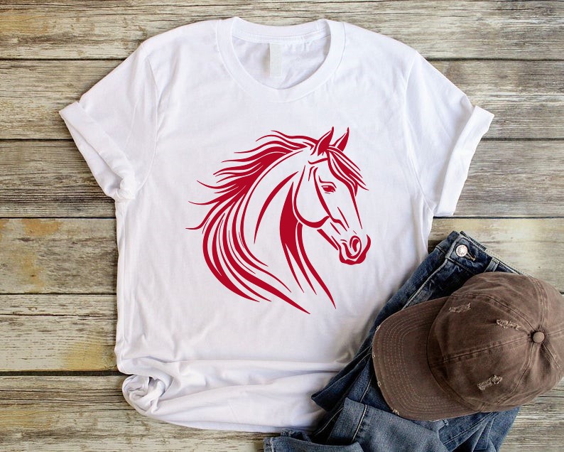 Tête cheval crinière motif thermocollant t-shirt homme femme enfant