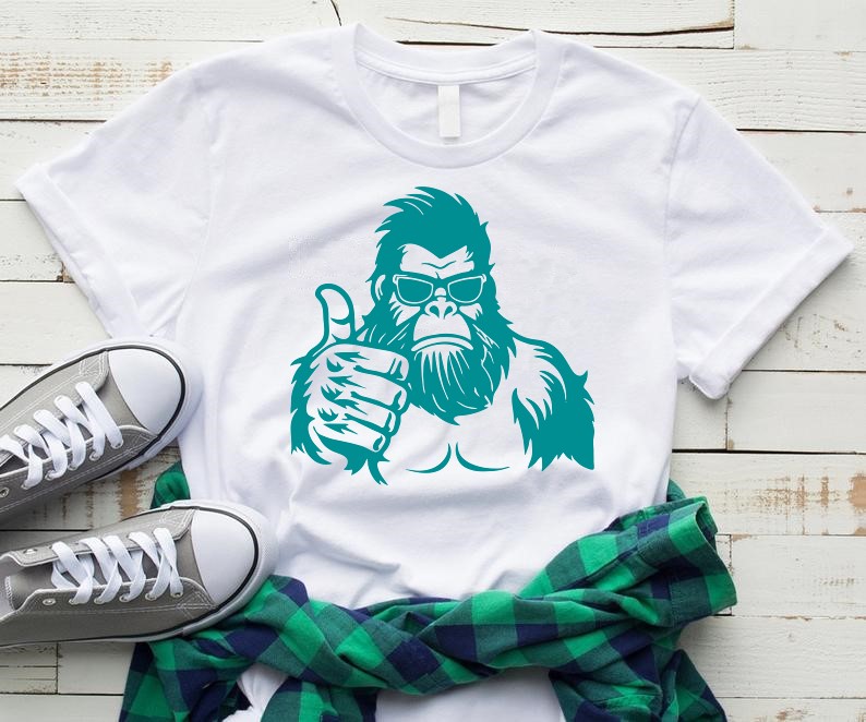 gorille pouce ok motif thermocollant flex textile tshirt femme homme enfant bébé