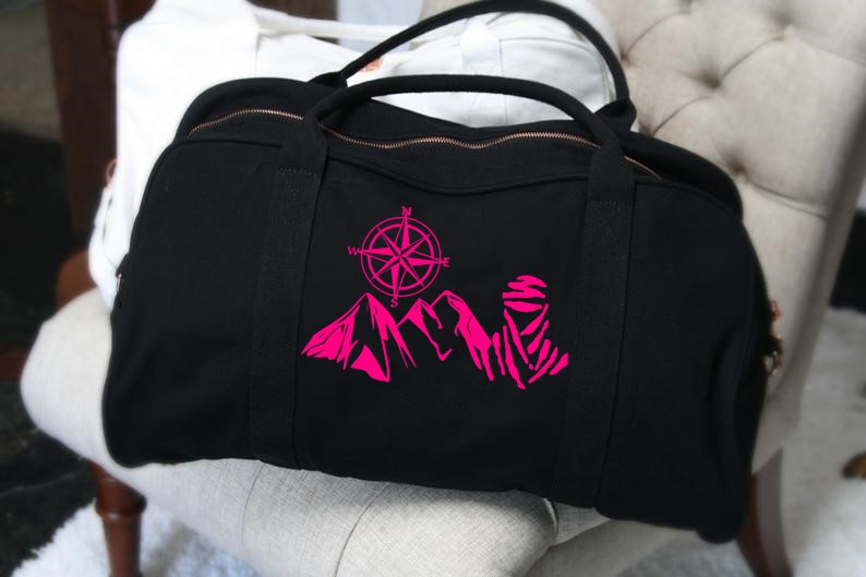 rose des vents boussole montagnes motif thermocollant flex textile sac sport jute courses shopping