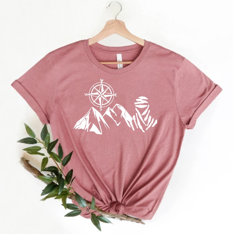 rose des vents boussole montagnes motif thermocollant flex textile t-shirt homme femme enfant