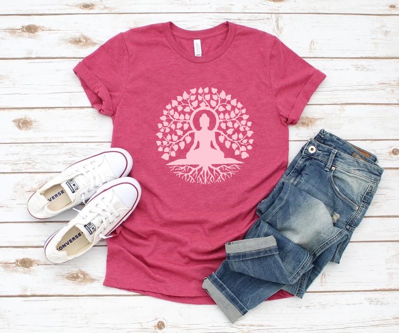 arbre yoga motif thermocollant flex textile t-shirt femme homme enfant bébé débardeur top