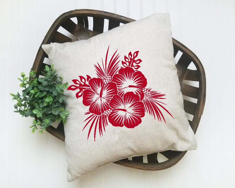 Fleurs tropicales motif thermocollant flex textile coussin oreiller déco