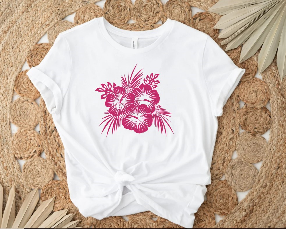 Fleurs tropicales motif thermocollant flex textile t-shirt femme homme enfant débardeur sweat vêtement