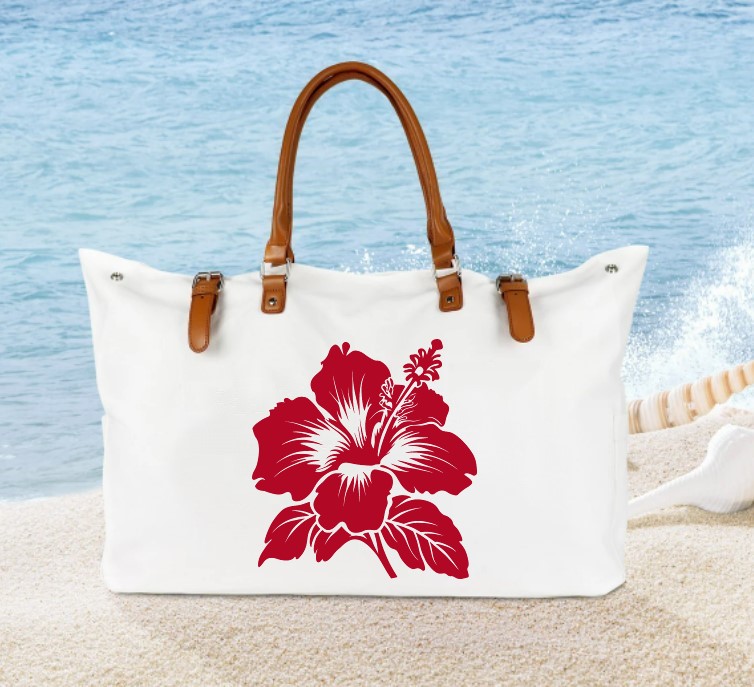 hibiscus motif thermocollant flex textile sac shopping mains  valise cabas