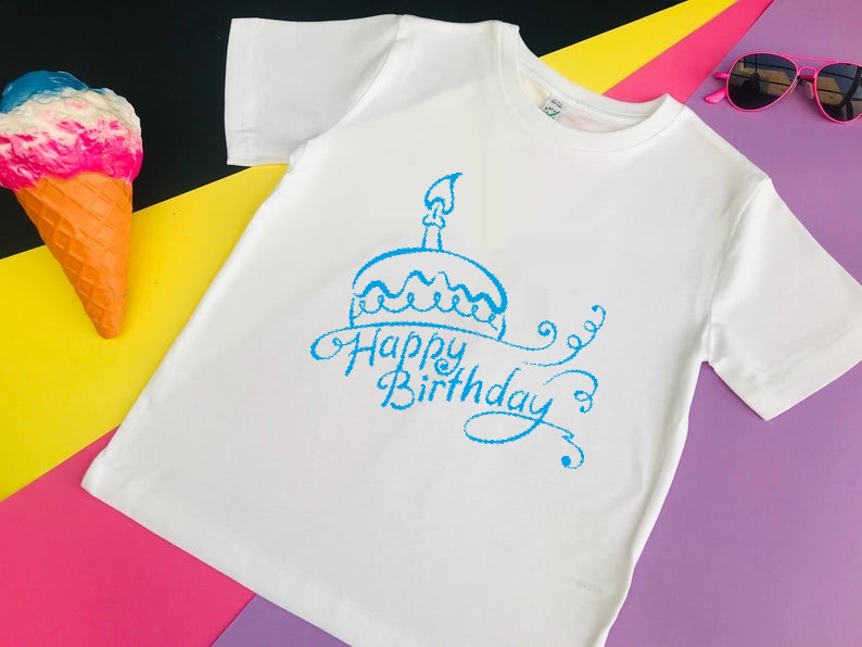 happy birthday gâteau motif thermocollant flex textile t-shirt homme femme enfant bébé