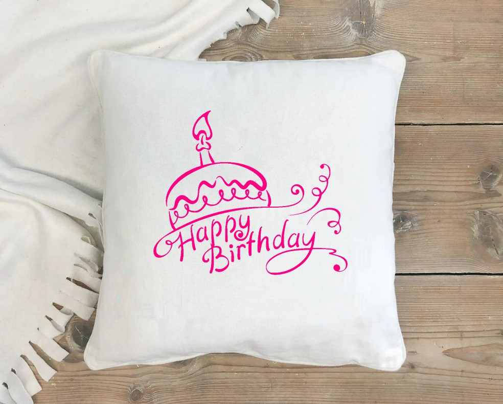 happy birthday gâteau motif thermocollant flex textile coussin oreiller déco accessoires