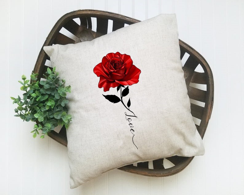 rose love impression DTF flex textile coussin oreiller déco tissu