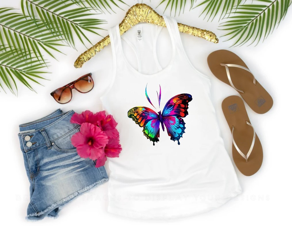 Papillon impression DTF flex textile t-shirt femme enfant homme débardeur top