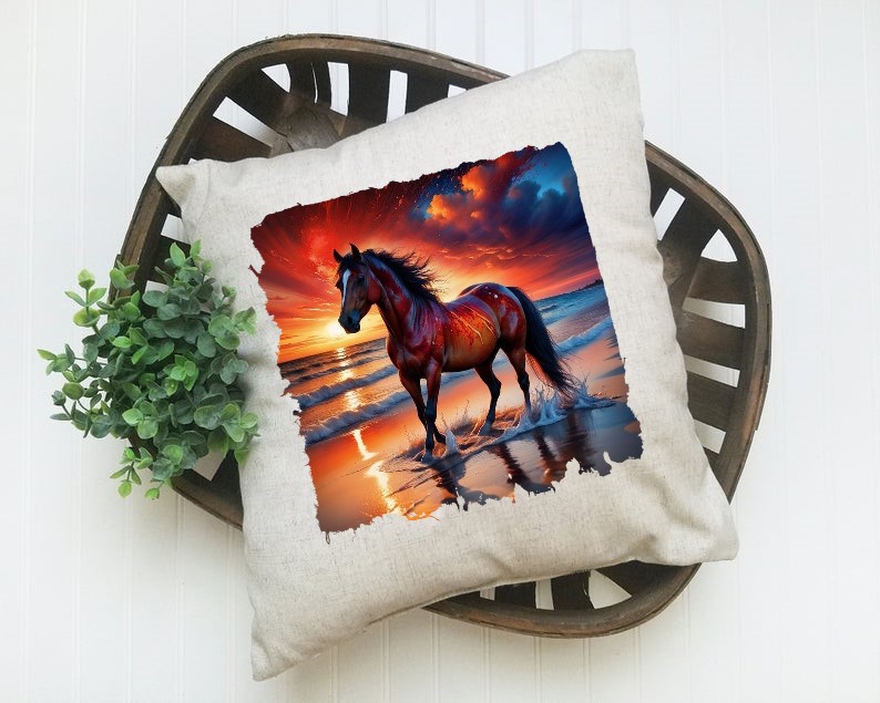 Cheval Plage Impression DTF Flex Textile coussin oreiller accesoire déco
