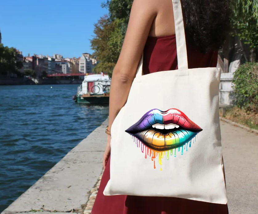 Bouche Couleurs impression dtf flex textile sac shopping toile sport main kiss lèvres