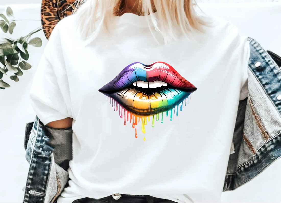 Bouche Couleurs impression dtf flex textile t-shirt femme homme enfant lèvres kiss