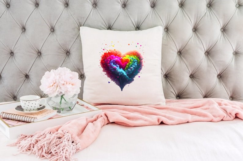 coeur couleurs impression dtf flex textile coussin oreiller déco tissu accessoire love heart amour st valentin