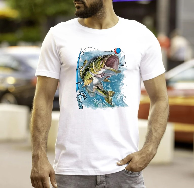 Poisson Pêche impression DTF Flex Textile t-shirt homme femme enfant pêcheur