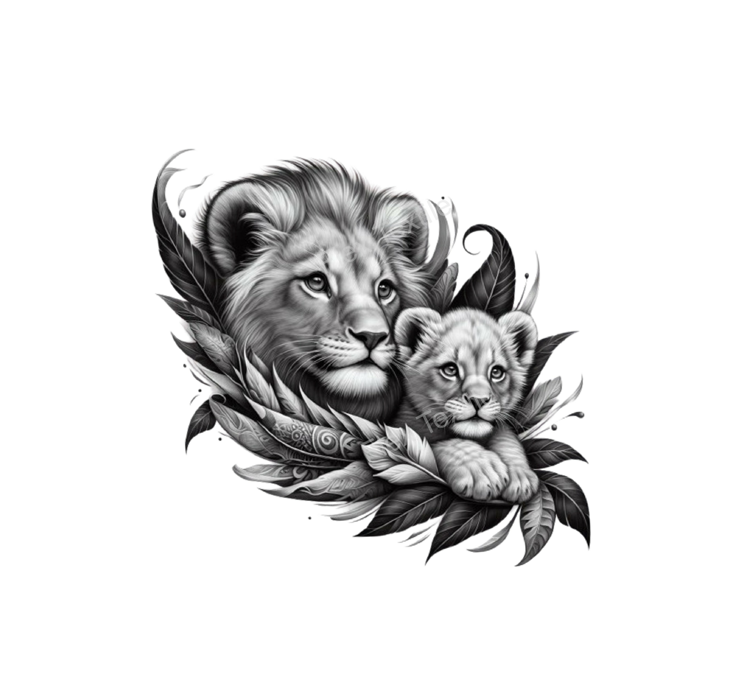 Lion Lionceau Feuilles Impression DTF Flex Textile
