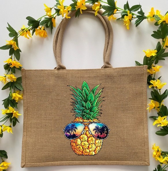 Ananas lunettes impression DTF Flex Textile sac shopping toile jute fruit