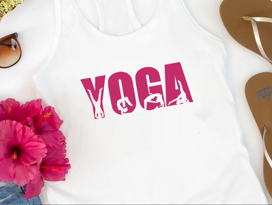 yoga silhouettes motif thermocollant flex textile t-shirt débardeur top femme hiomme enfant zen